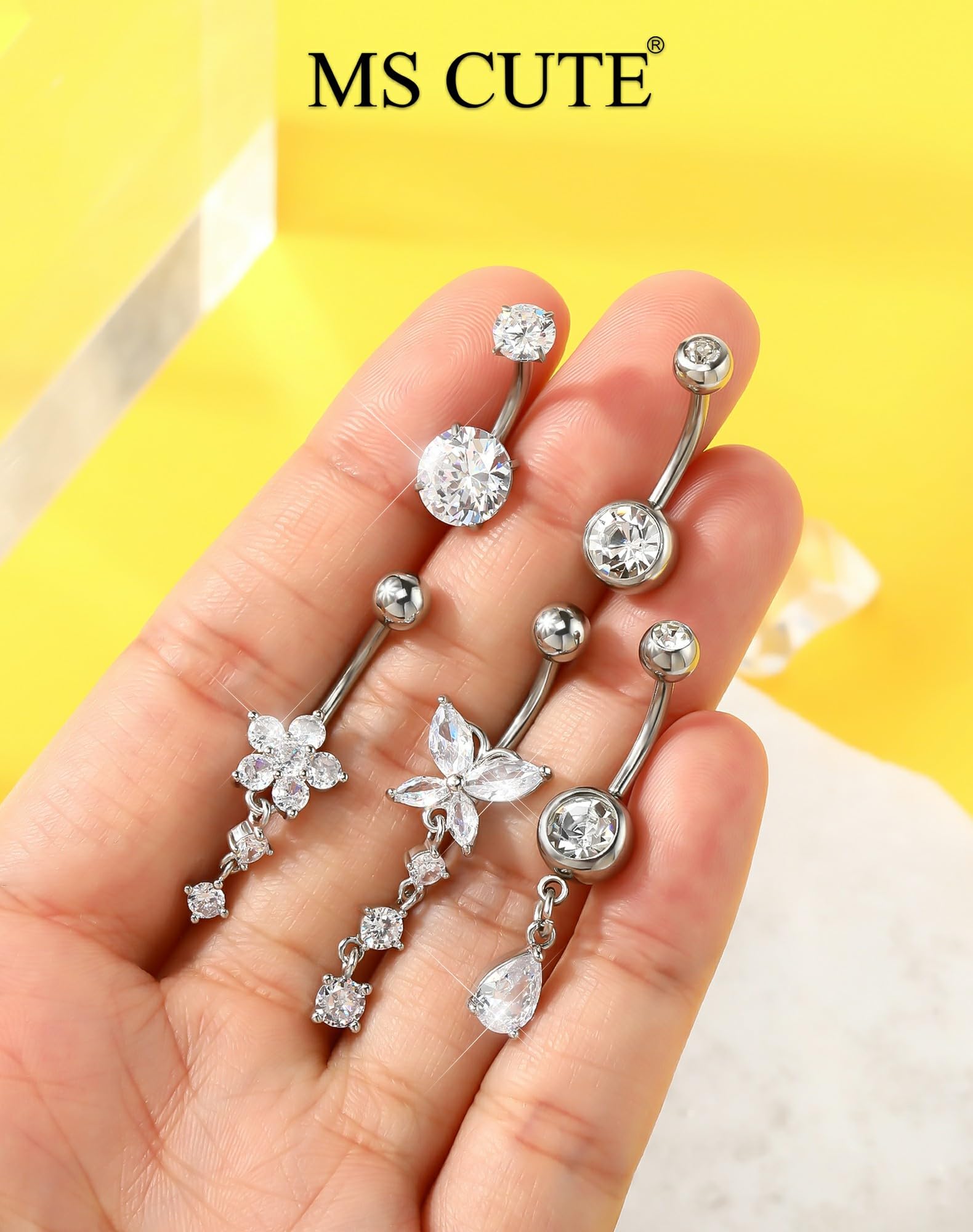 MS CUTE 14G belly ring close-up highlights surgical stainless steel quality.