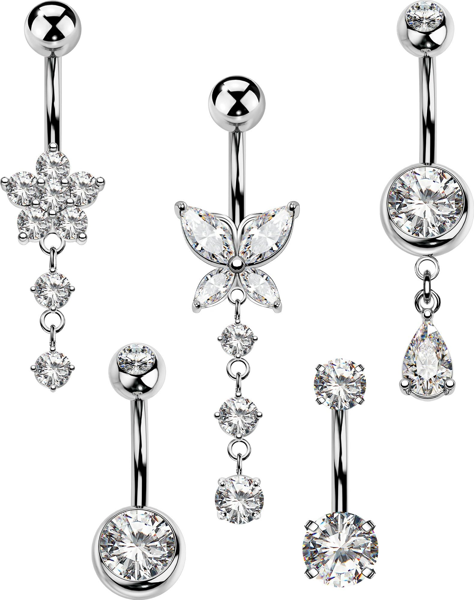 MS CUTE flower-dangle belly ring adds daily shine for outfits.