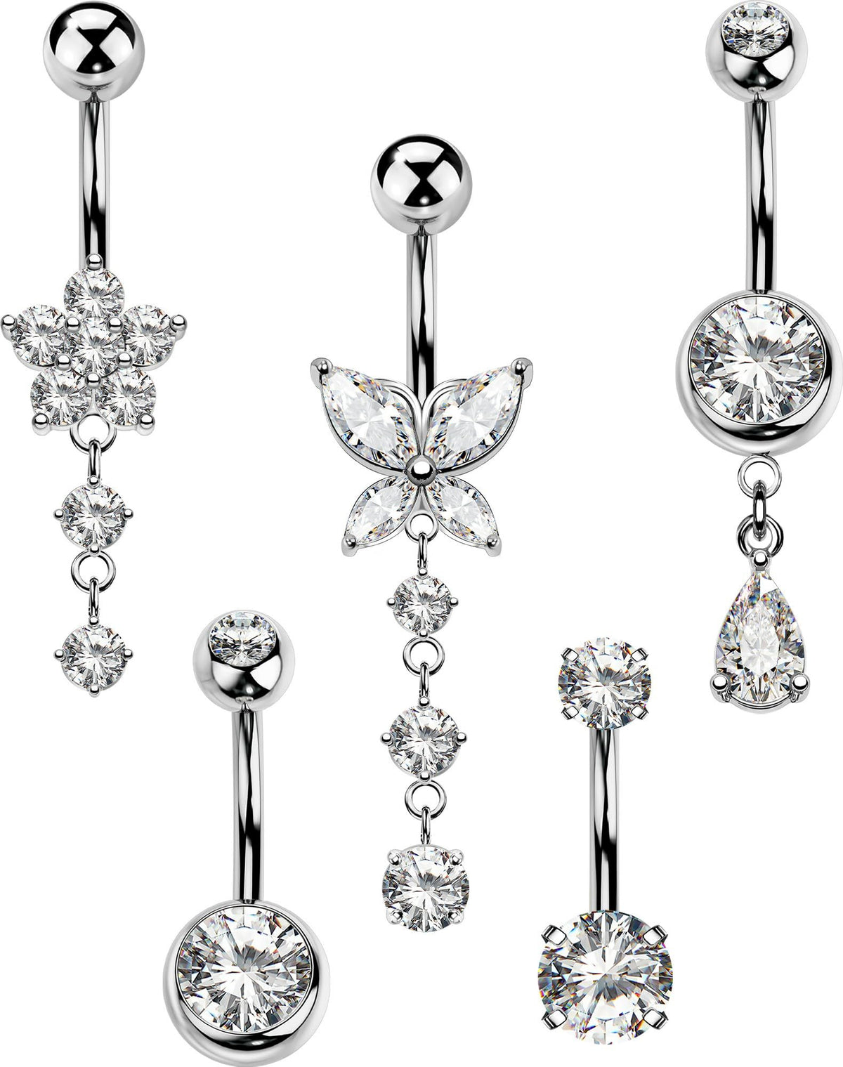 MS CUTE flower-dangle belly ring adds daily shine for outfits.