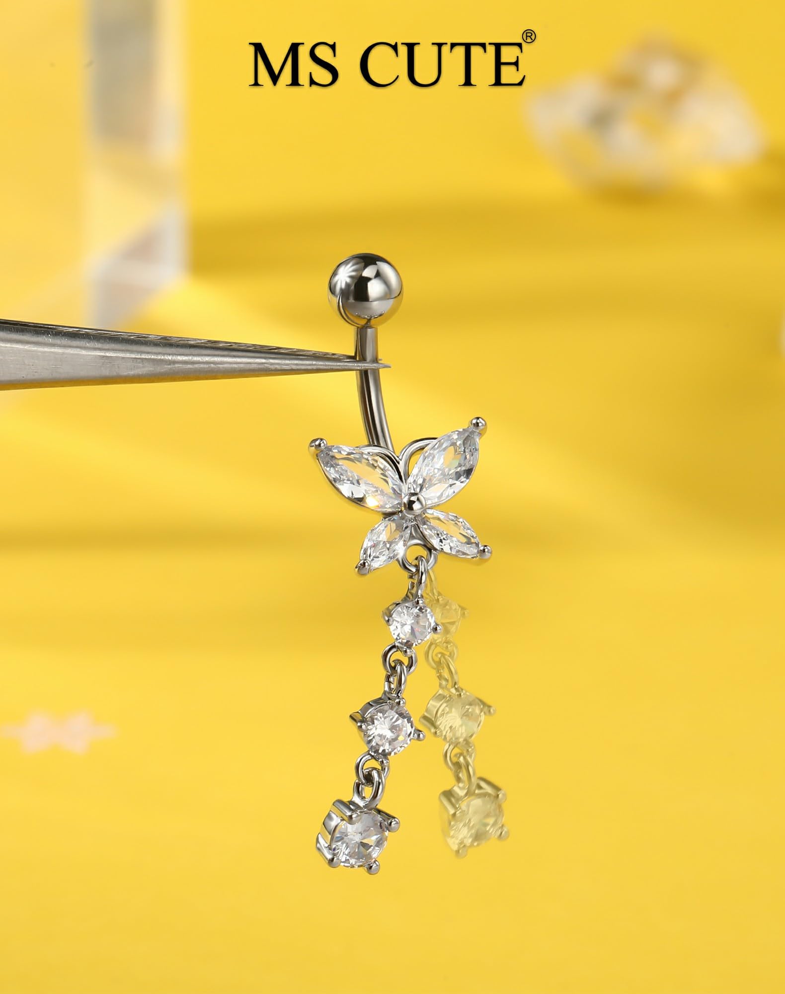 MS CUTE solitaire CZ belly ring provides chic crystal accent.