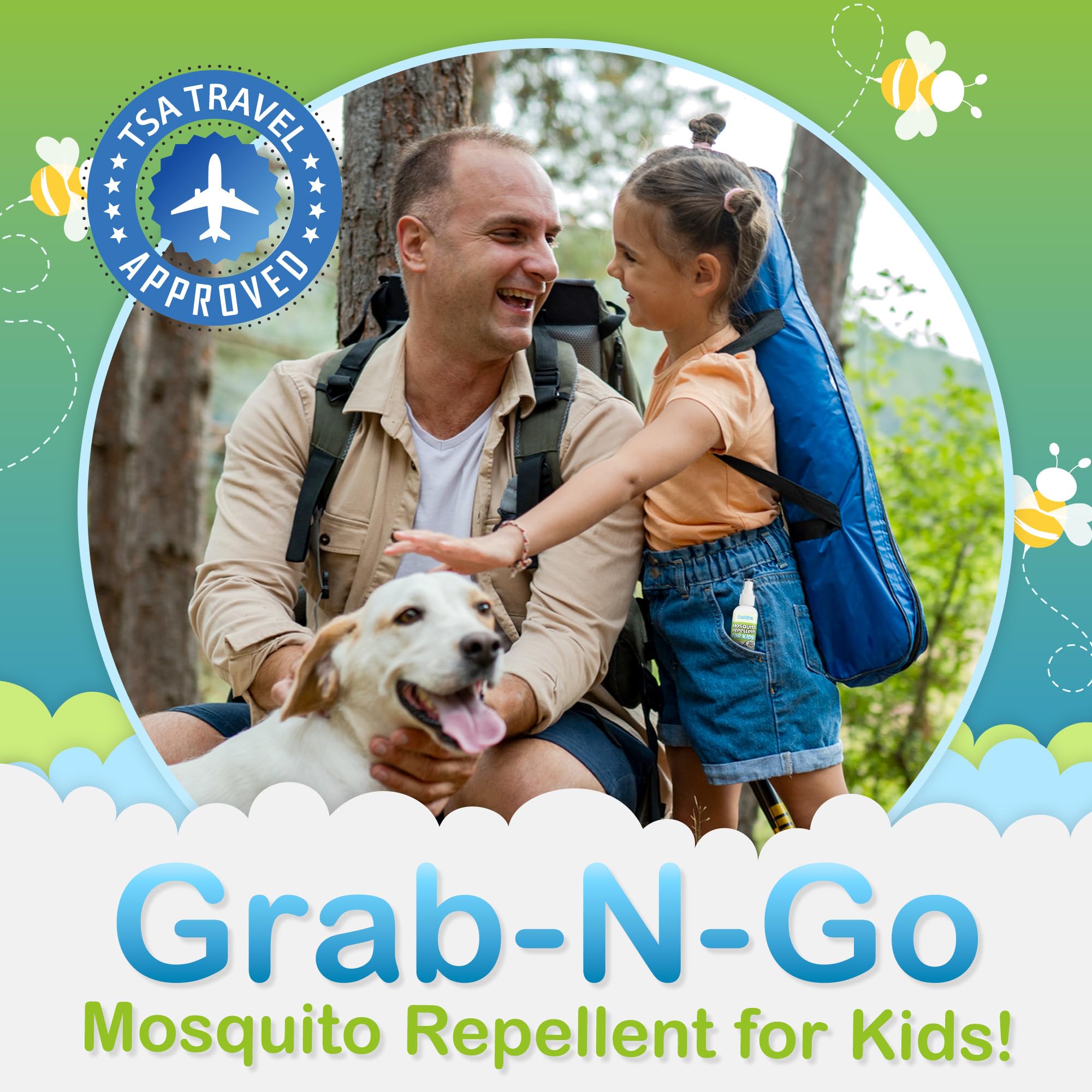 Ms. Pixie's Mosquito Repellent spray being applied to a child's arm.