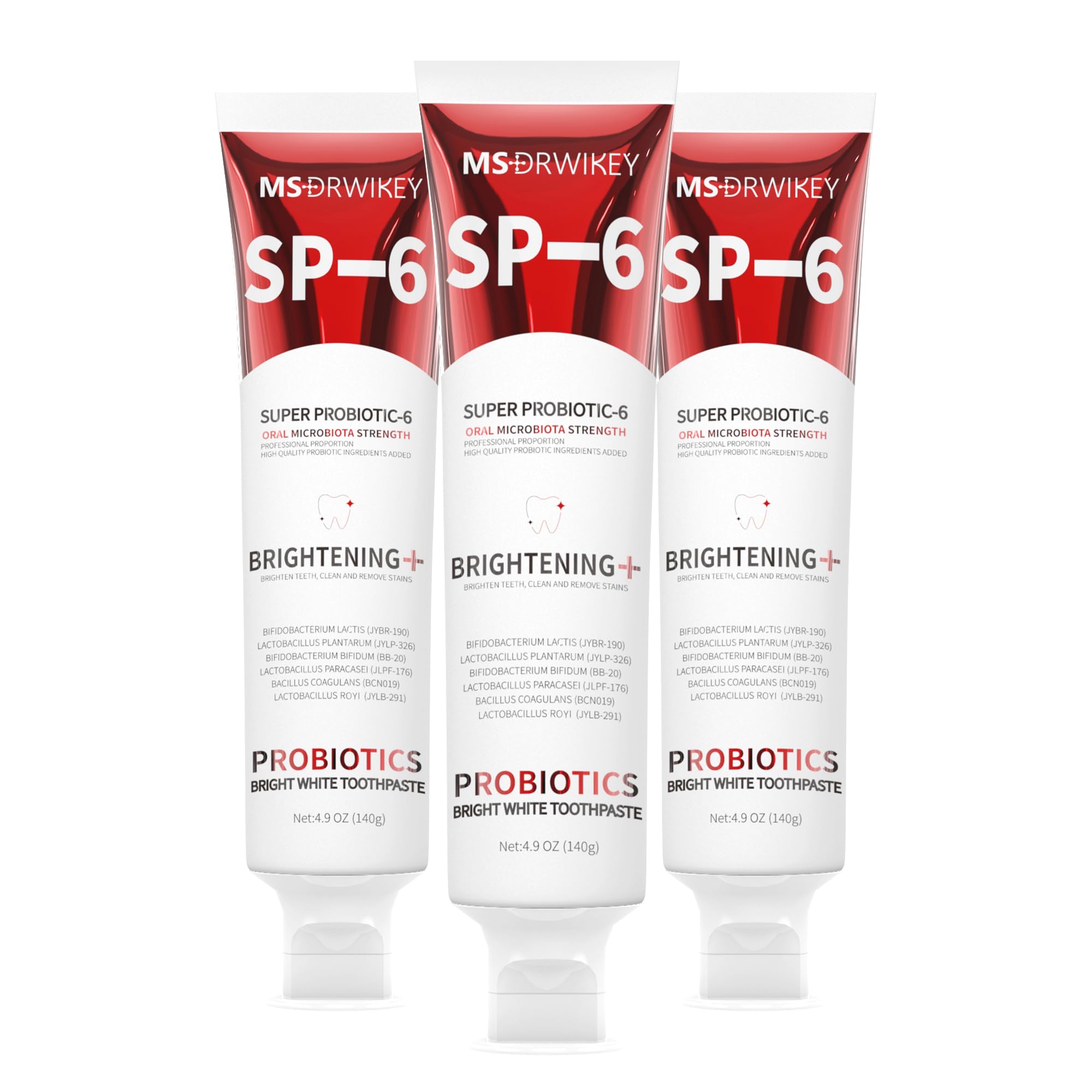 MSDRWIKEY SP-6 toothpaste front view shows enamel-safe whitening and fresh mint.