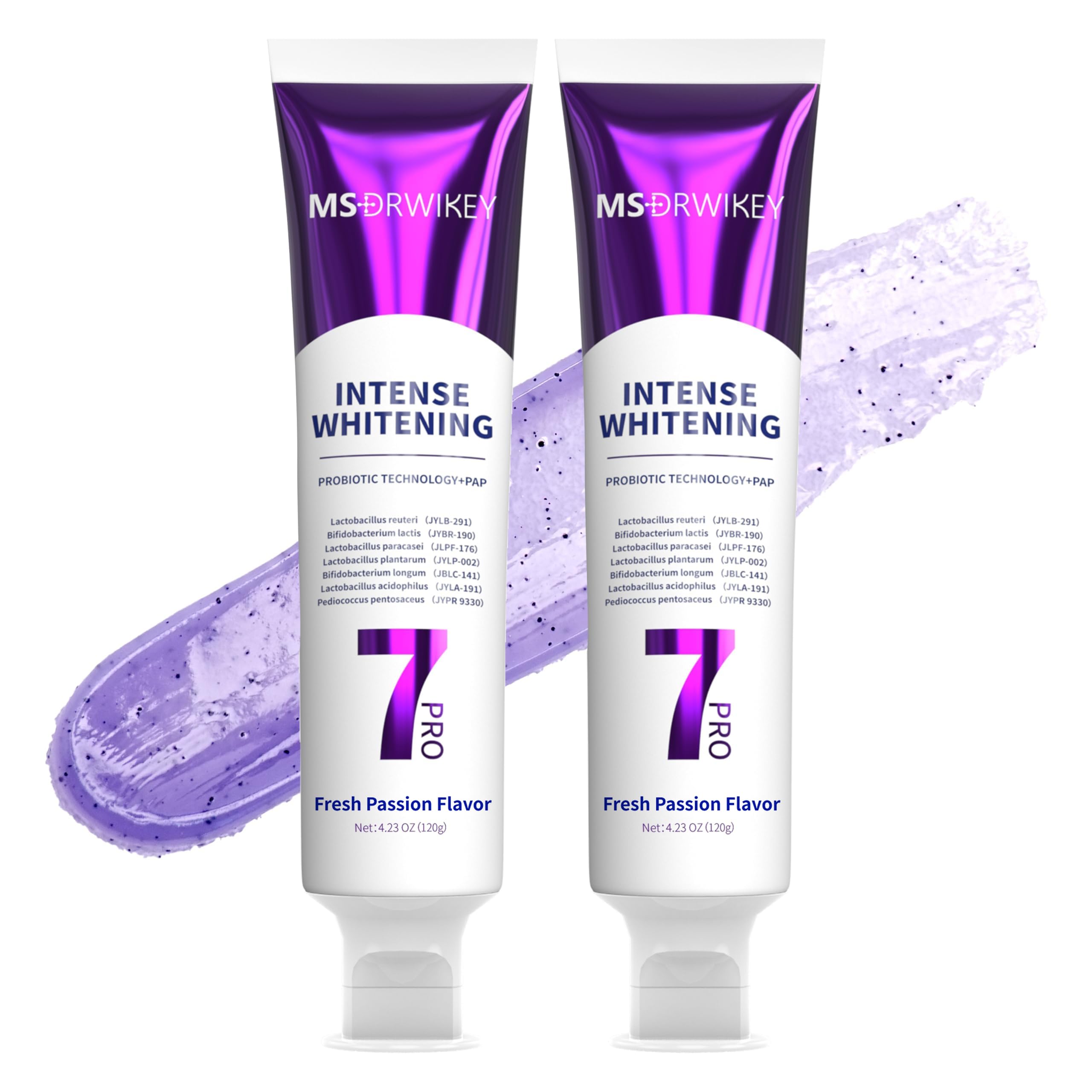 MSDRWIKEY two-pack display shows deep whitening toothpaste for a brighter smile.