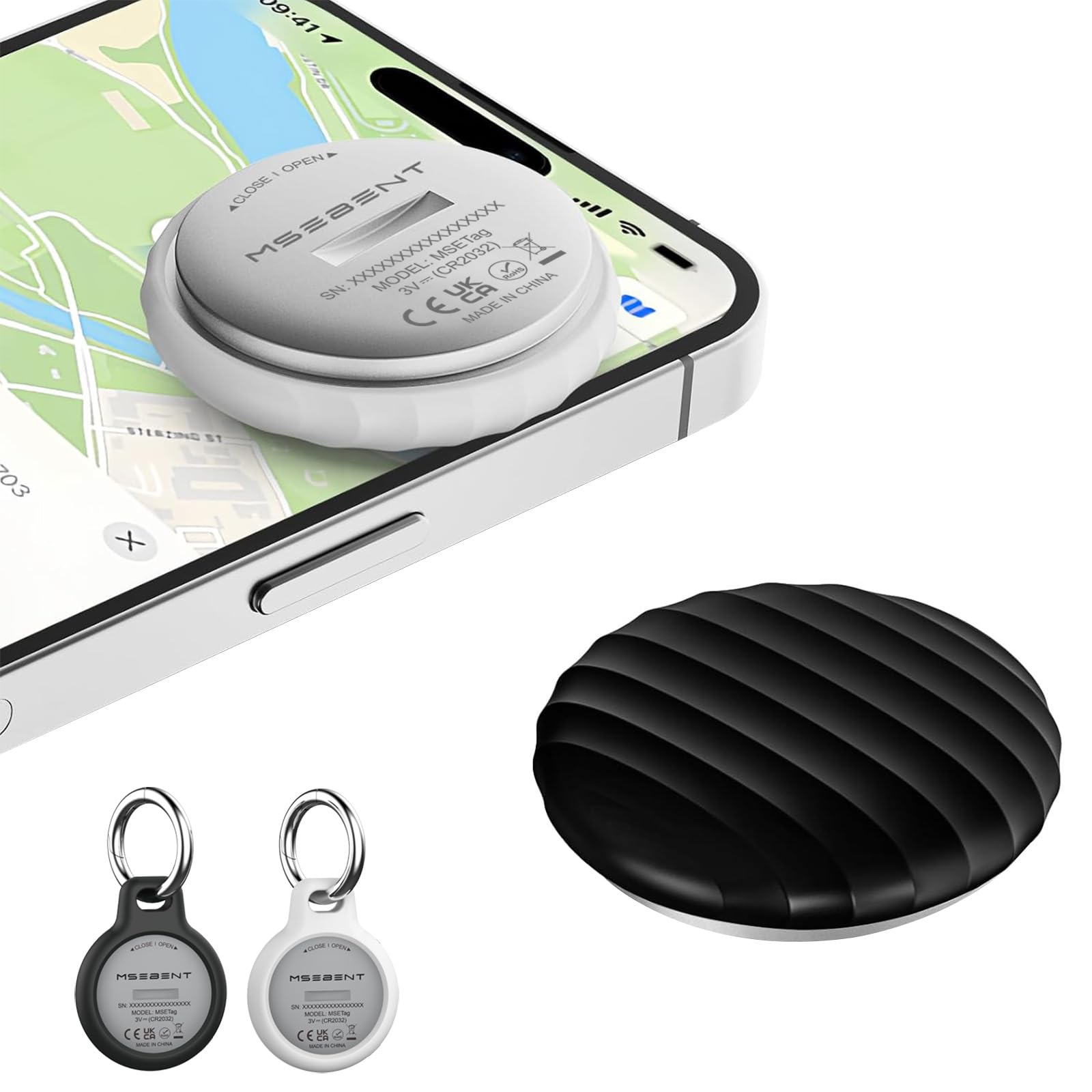 MSEBENT Tracker Tag 2-pack in black and white for quick item tracking with Find My