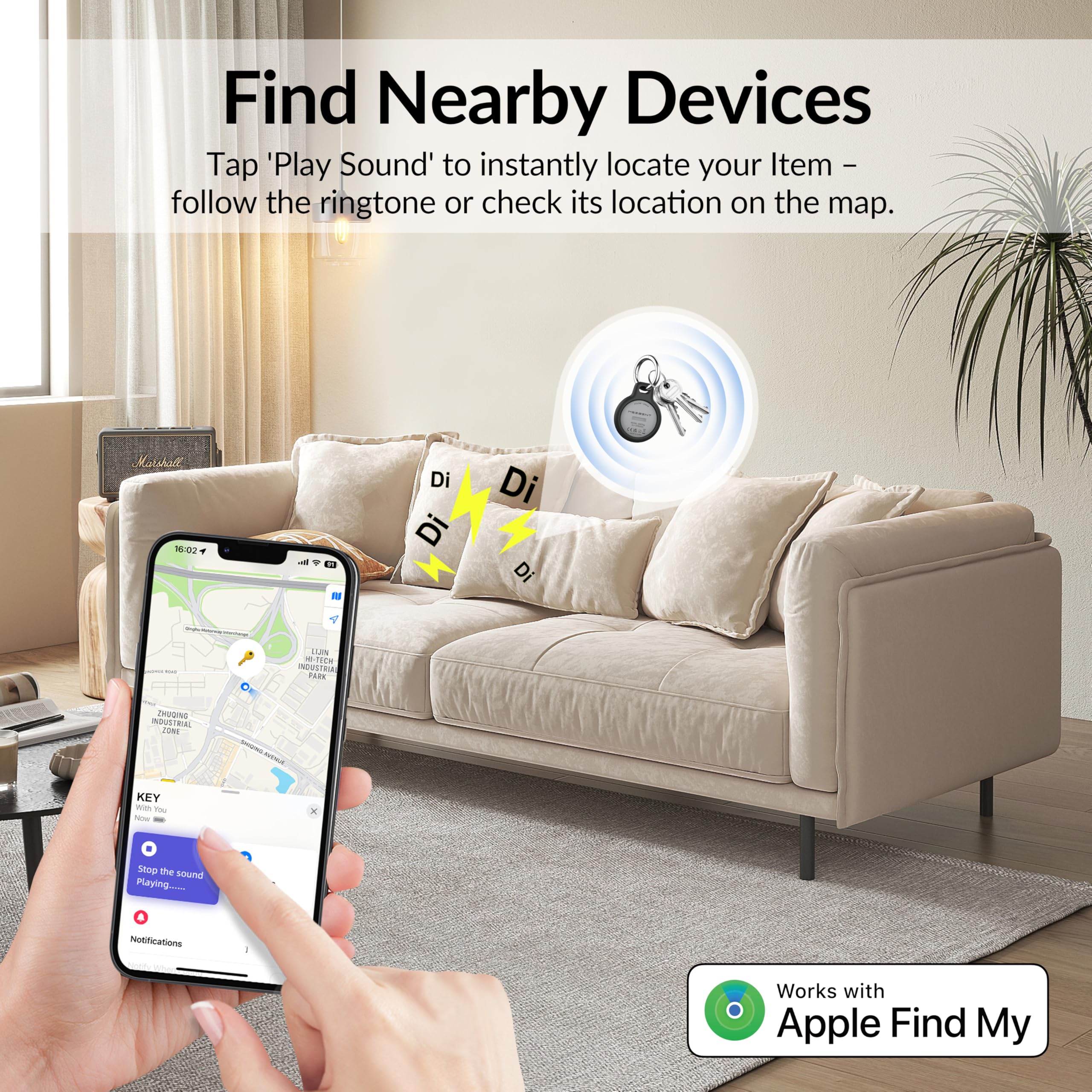 MSEBENT Tracker Tag pairing process shown in Find My app setup.