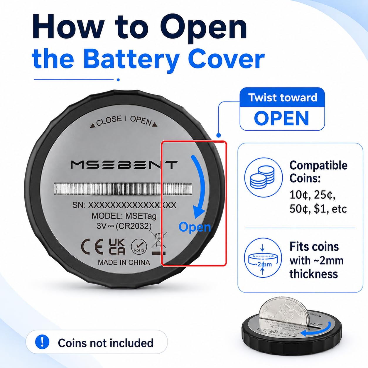 MSEBENT Tracker Tag slim 31 mm design fits keys and bags.
