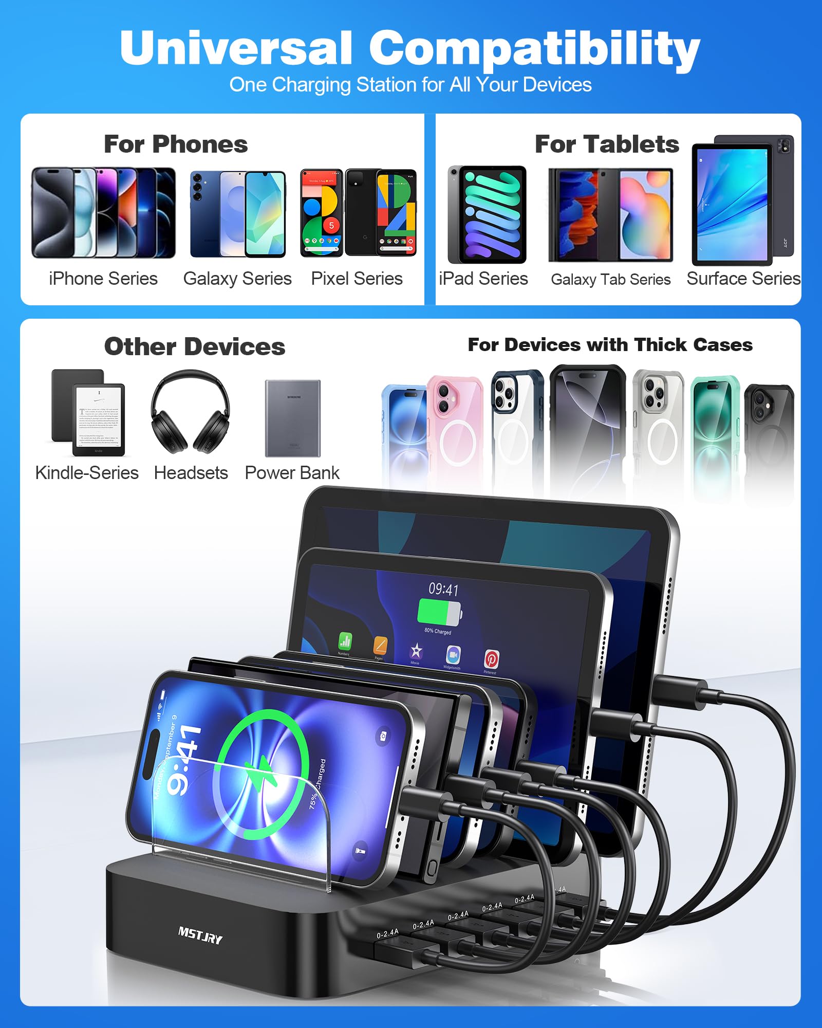 MSTJRY compact charging hub on a clean, clutter-free desk