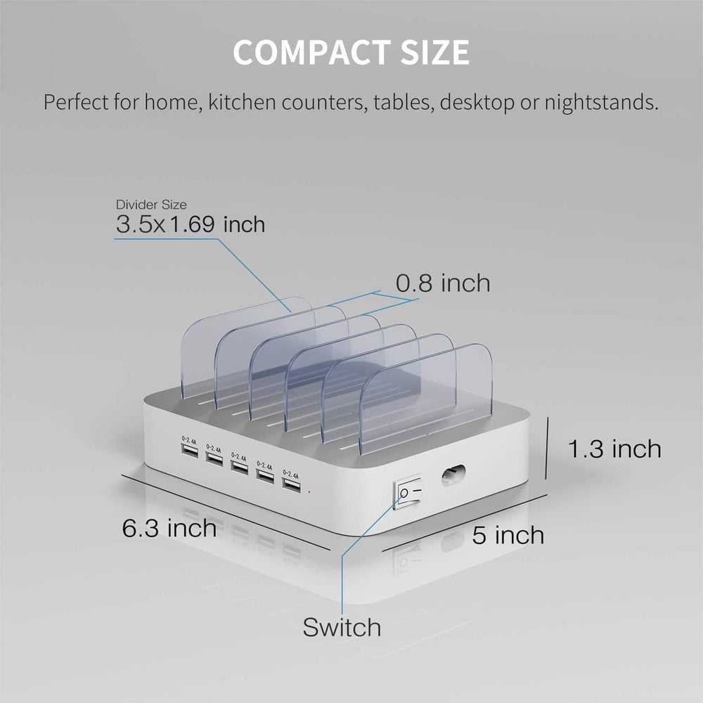 MSTJRY portable charging dock with removable dividers for large tablets and thick cases.