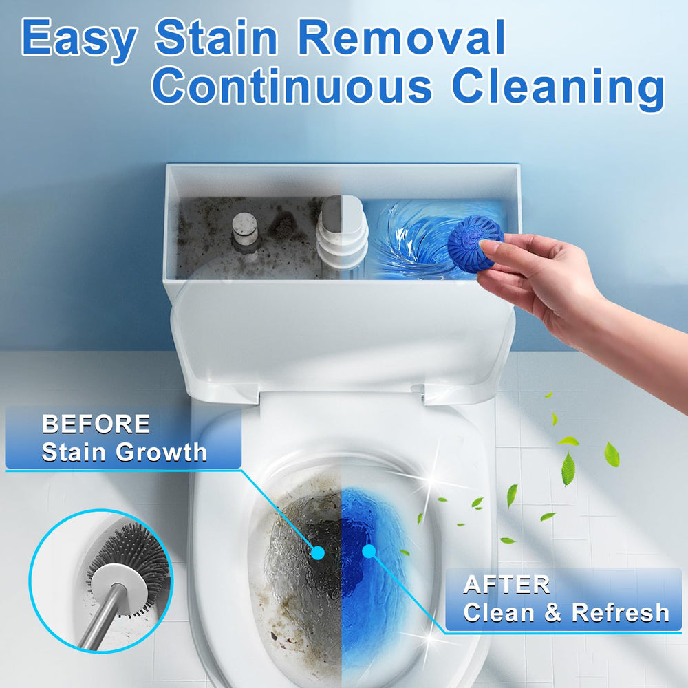 Msvvko blue water tint after flush demonstrates water color boost and stain prevention.