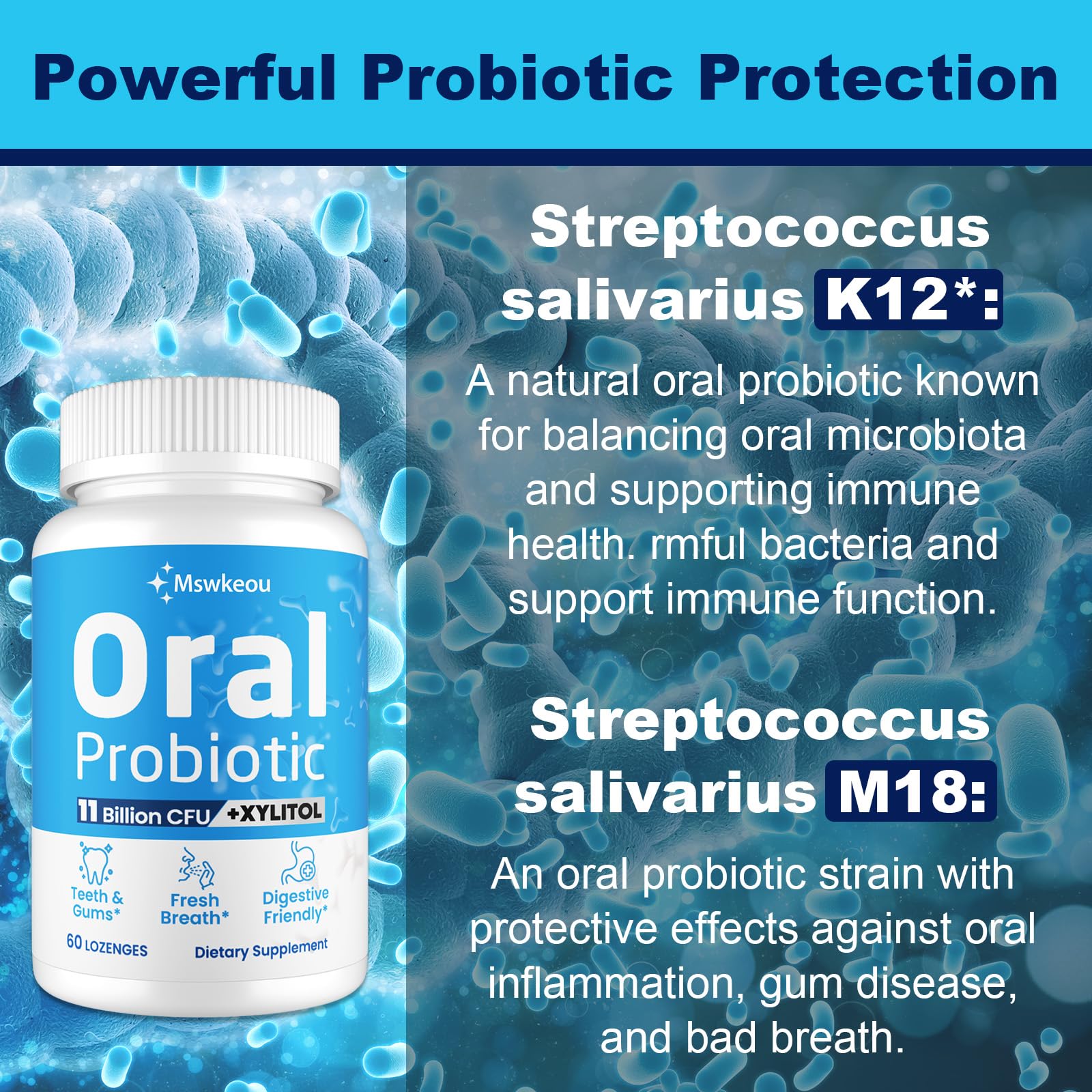 Close-up of probiotic ingredients used in Mswkeou formula