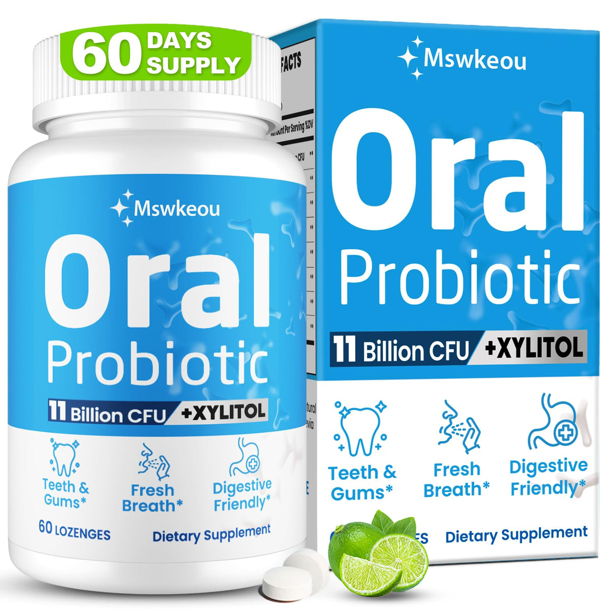 Mswkeou Oral Probiotics lozenges bottle for refreshing breath