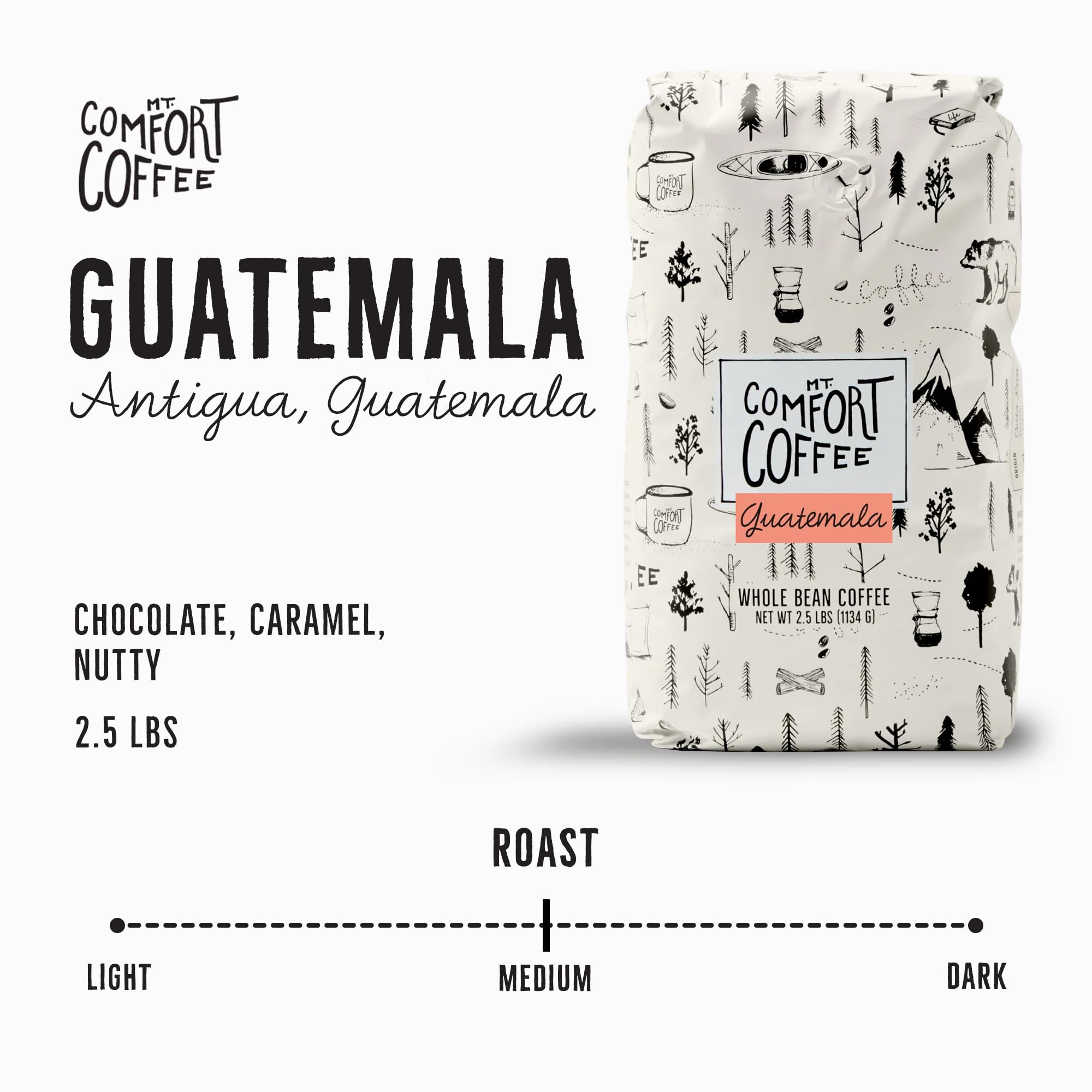 Mt. Comfort Coffee Guatemala medium roast ground coffee for quick, flavorful brews.