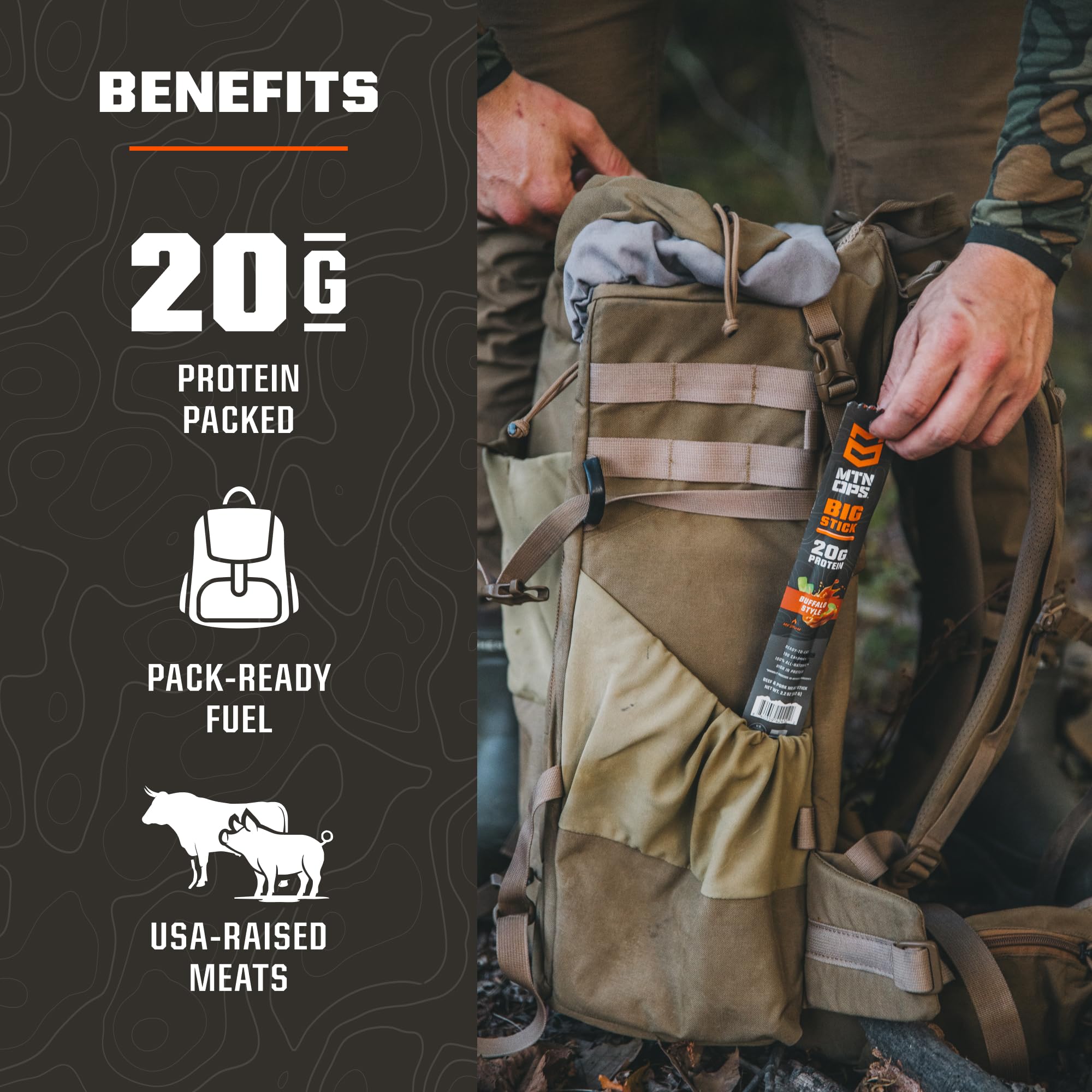MTN OPS Big Stick individually wrapped sticks for mess-free travel.