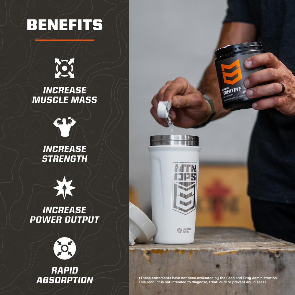 MTN OPS creatine packaging close up highlighting clean additive free formula