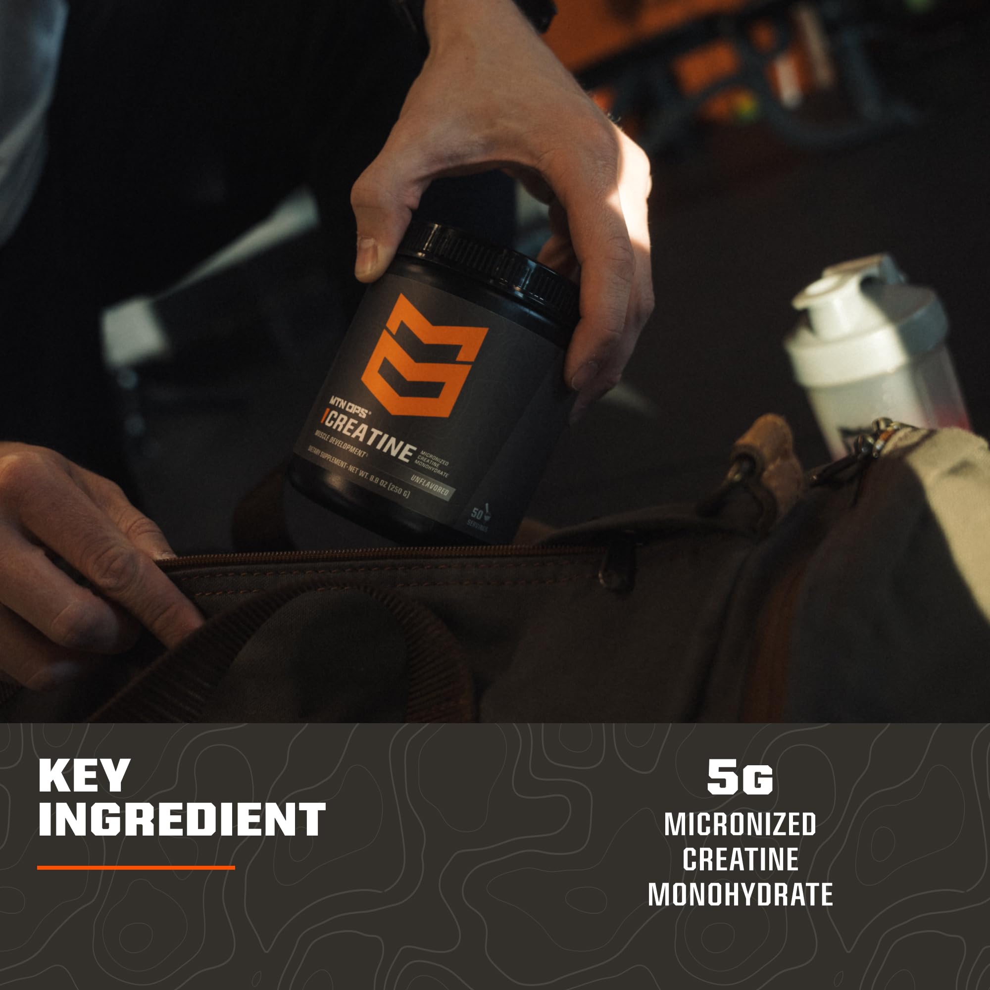 MTN OPS creatine powder pouring into glass easy to mix in drinks