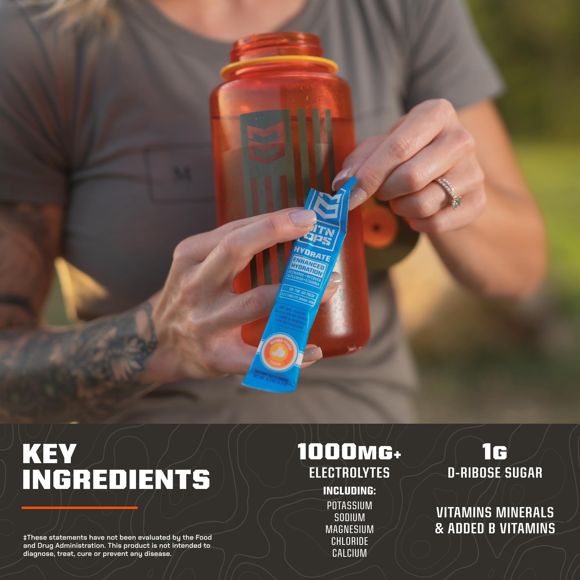 Glass of water with MTN OPS Hydrate after a training session.