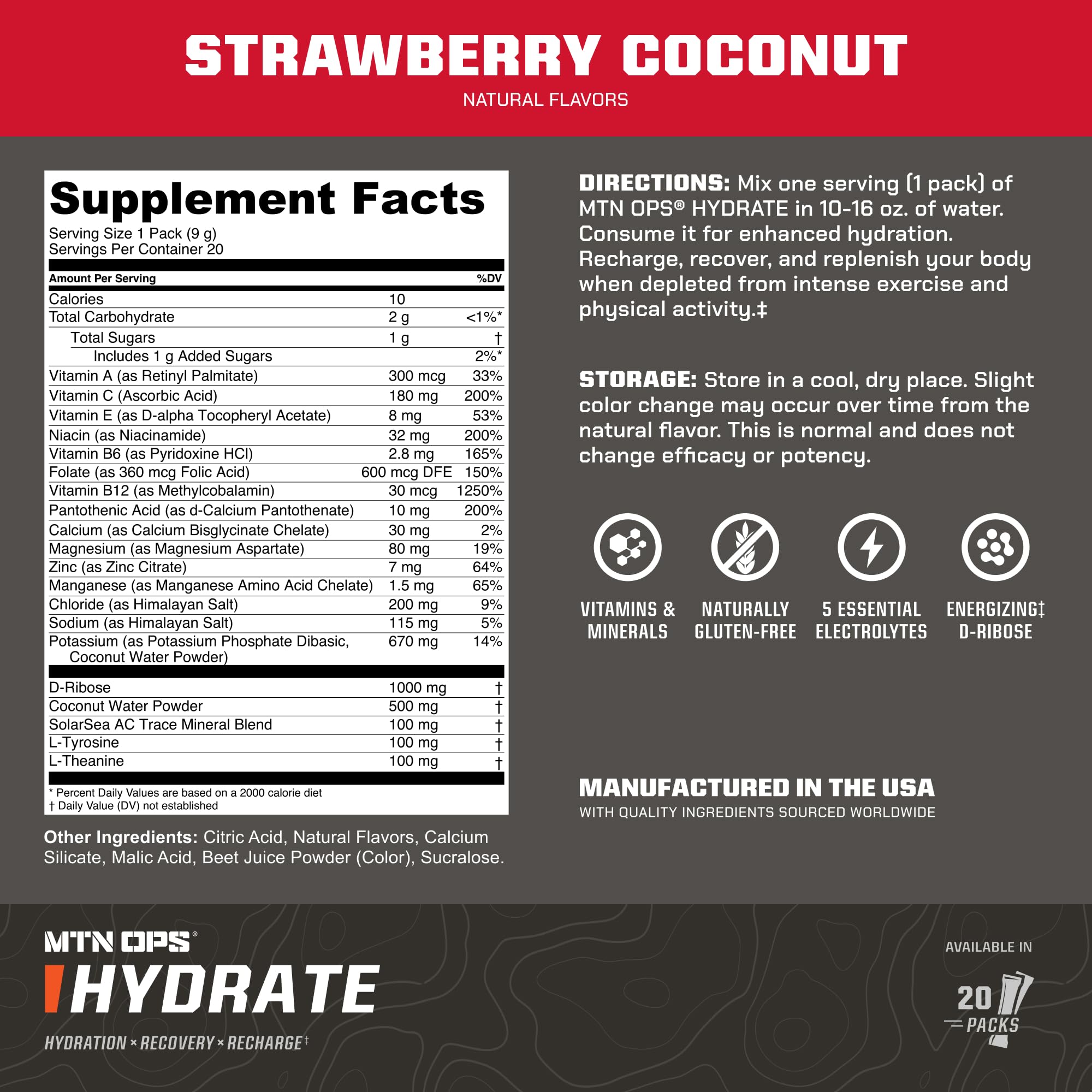 MTN OPS Hydrate powder dissolving in water for fast electrolyte replenishment.