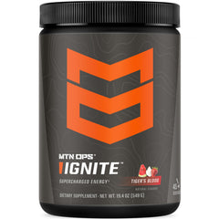 MTN OPS Ignite tub front showing sugar-free energy solution for steady boosts