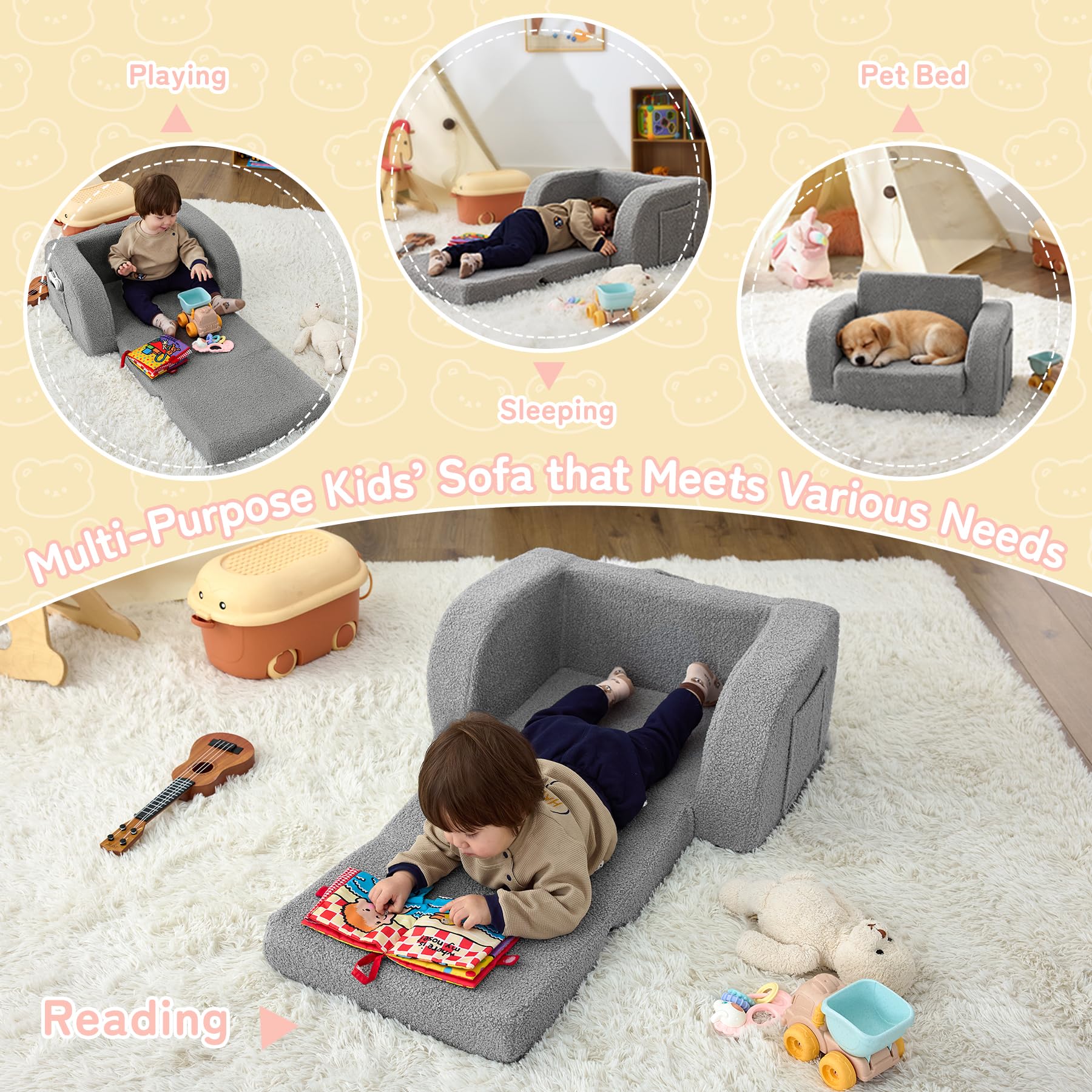 MuaMelop toddler couch durable foam core preserves shape for long-lasting play.