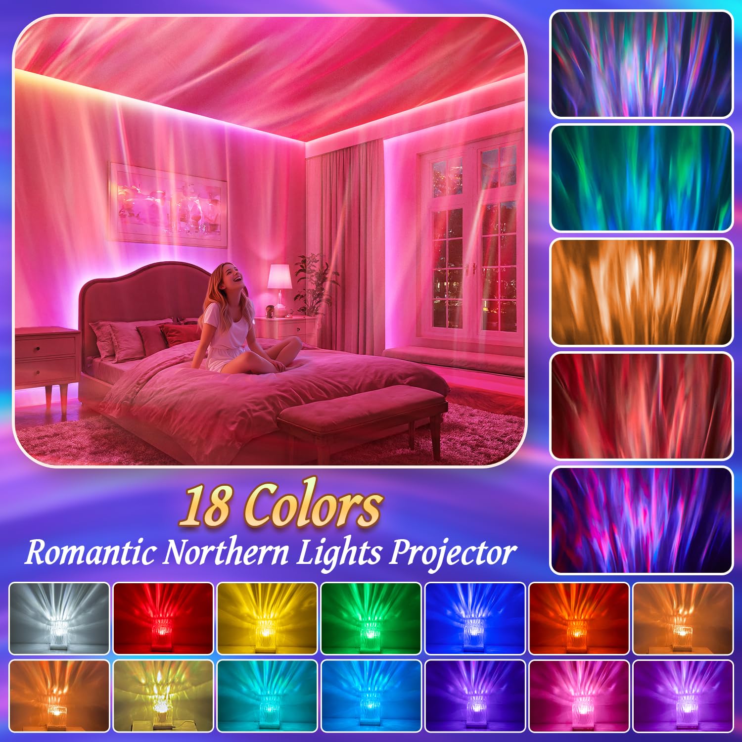 Mubarek aurora light provides 360-degree coverage for relaxing mood lighting.