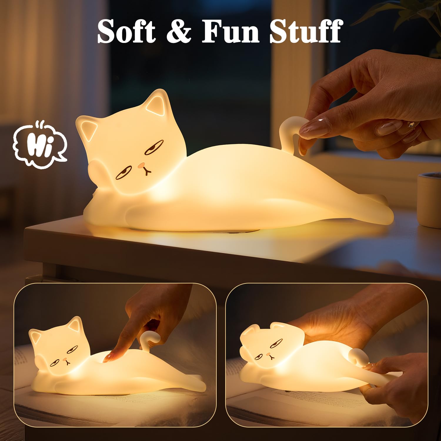 Mubarek Rechargeable cat lamp with long battery for cordless nights