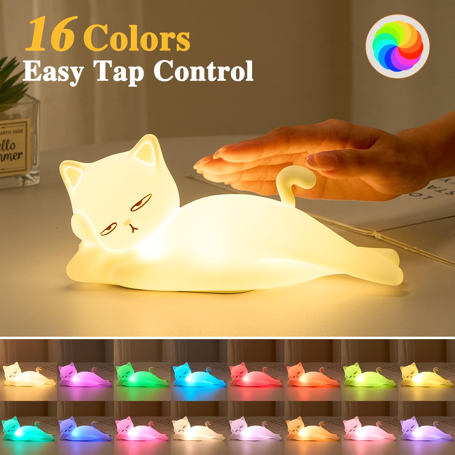 Mubarek Lying Flat Cat Lamp with touch control for quick on/off
