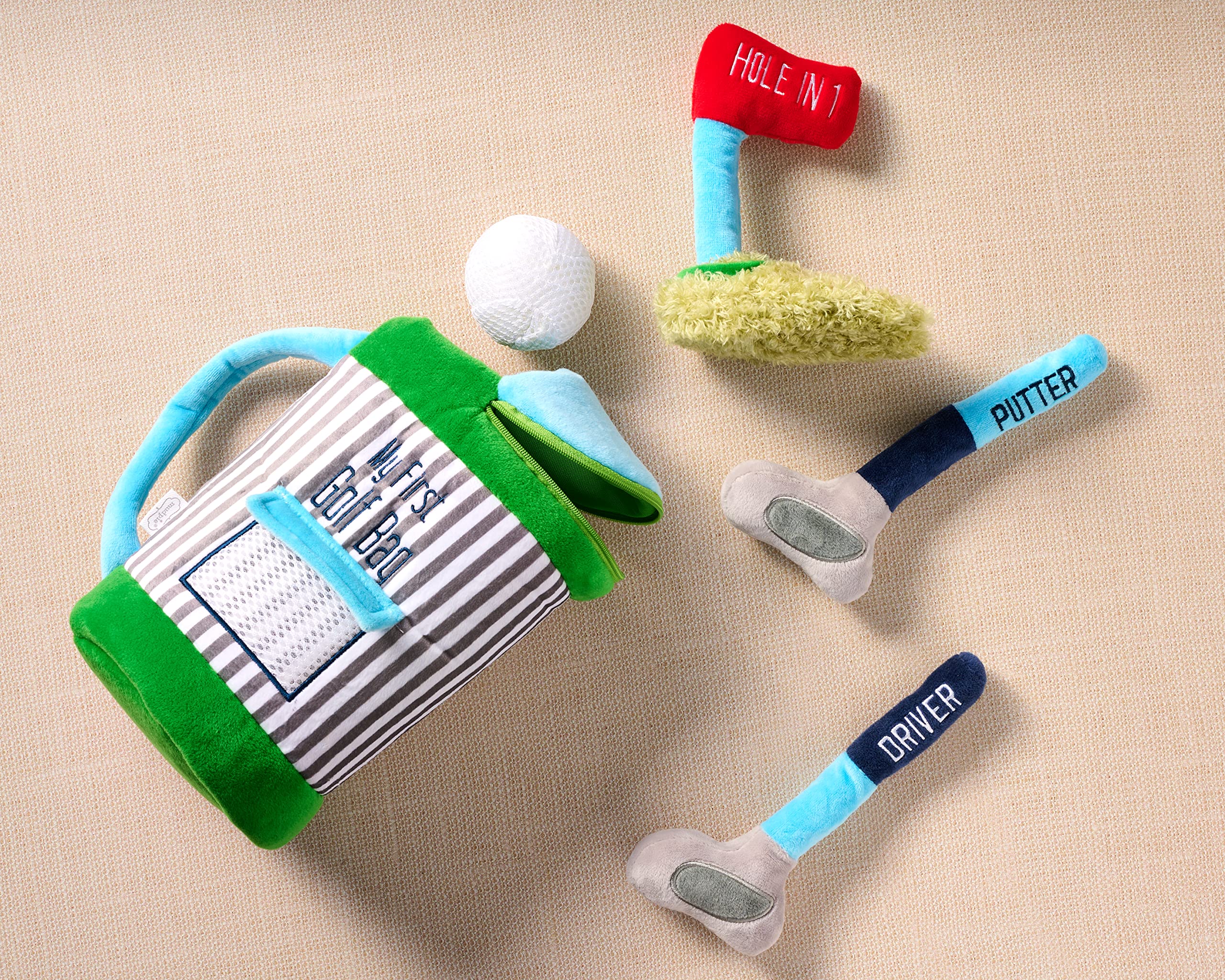 Mud Pie My Golf Bag plush set: putting green surface for storytelling play.