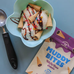 Muddy Bites dessert plate idea featuring bite-sized cones for a party.