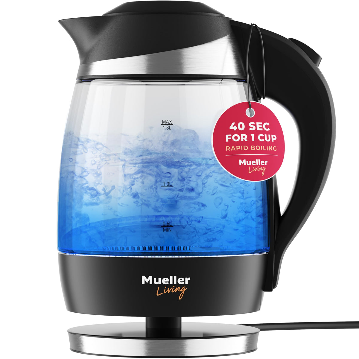 Mueller Living Electric Kettle demonstrates rapid boiling with SpeedBoil technology