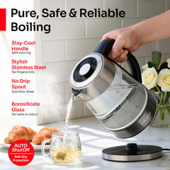 Mueller Rapid Boil 1.8L capacity for multiple cups.