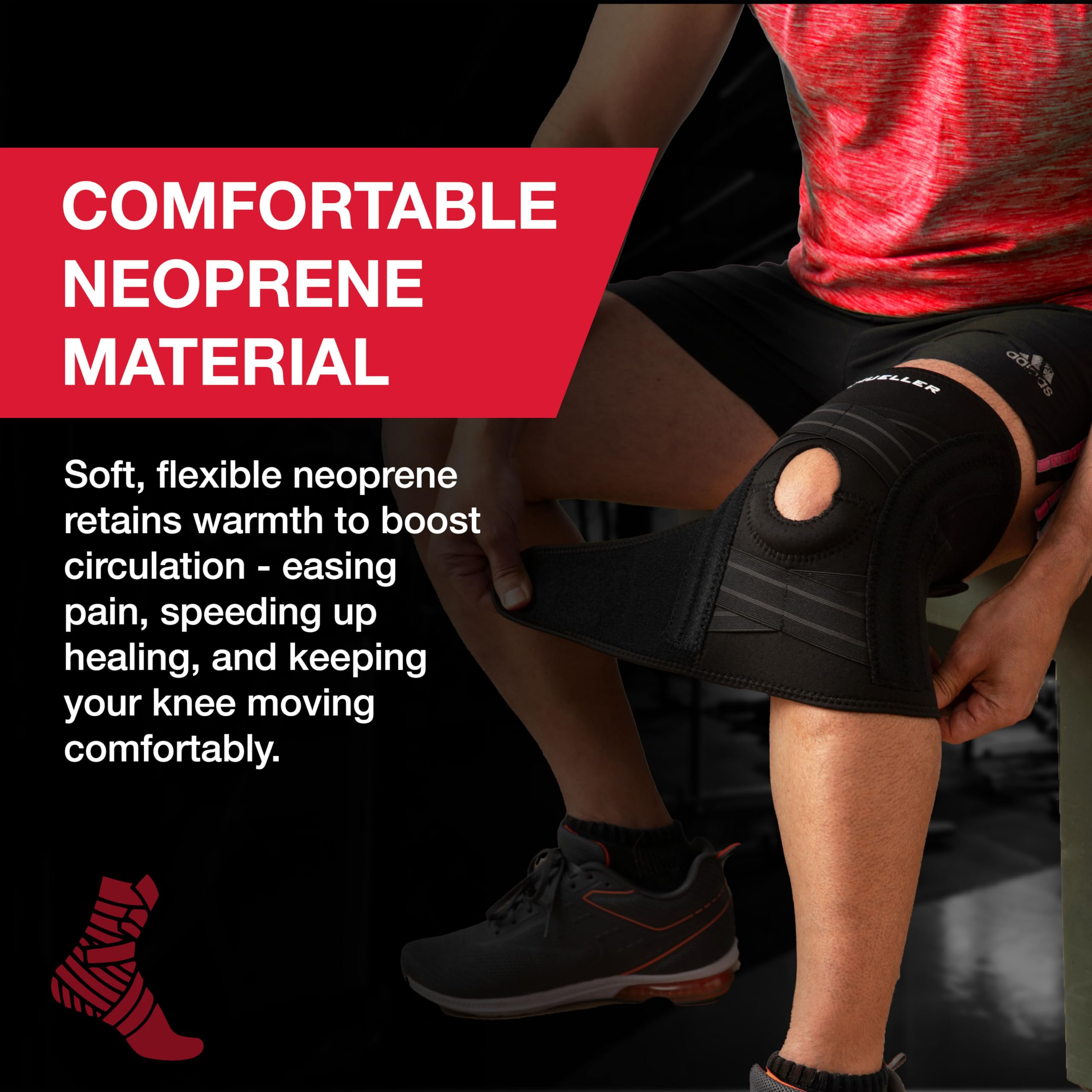 Mueller Self-Adjusting Knee Brace adjustment demonstrates customizable compression for a stable feel