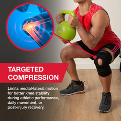 Mueller Self-Adjusting Knee Brace on knee during activity highlights stabilization and freedom of movement