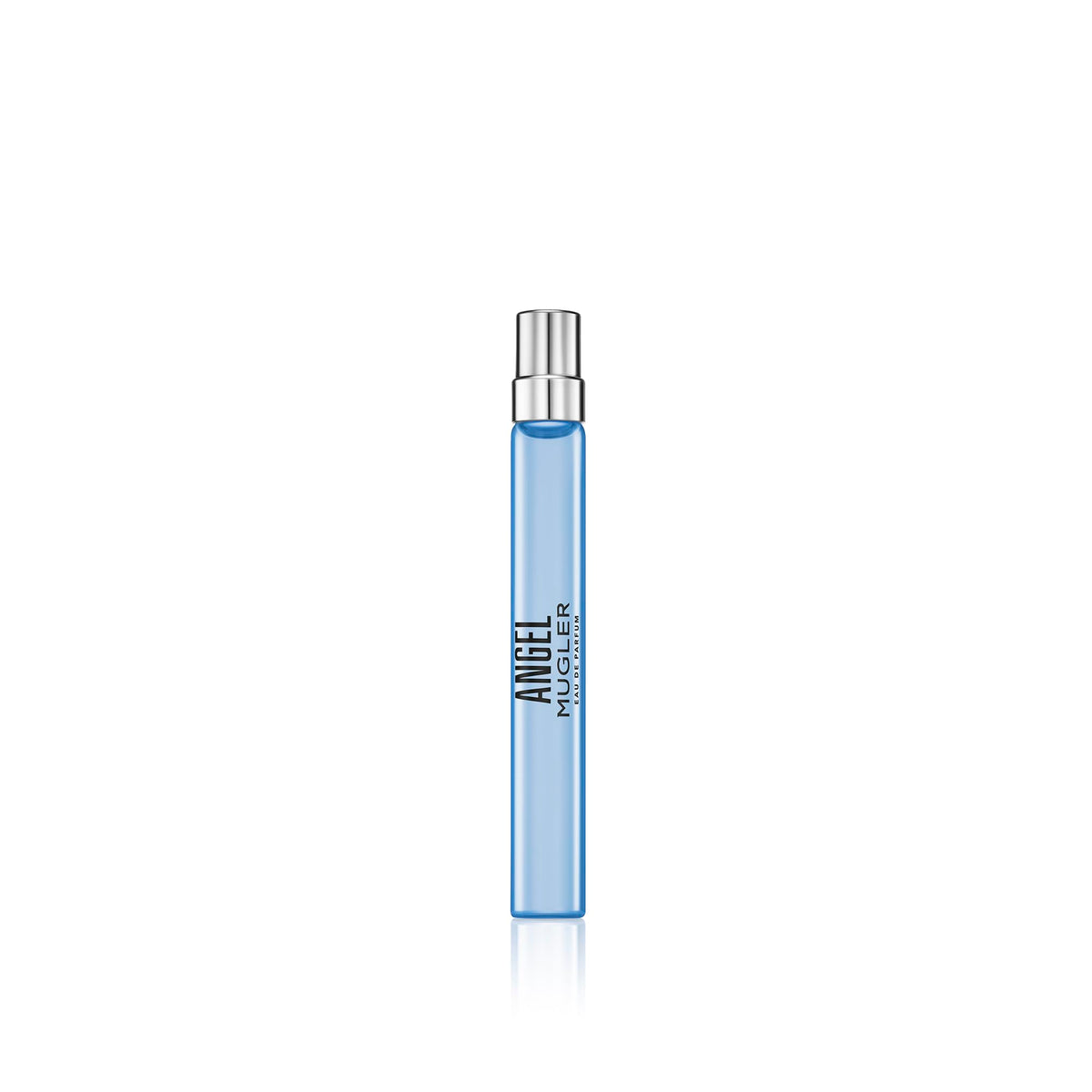 Mugler Angel EDP bottle on vanity, amber-woody scent with bergamot and praline.