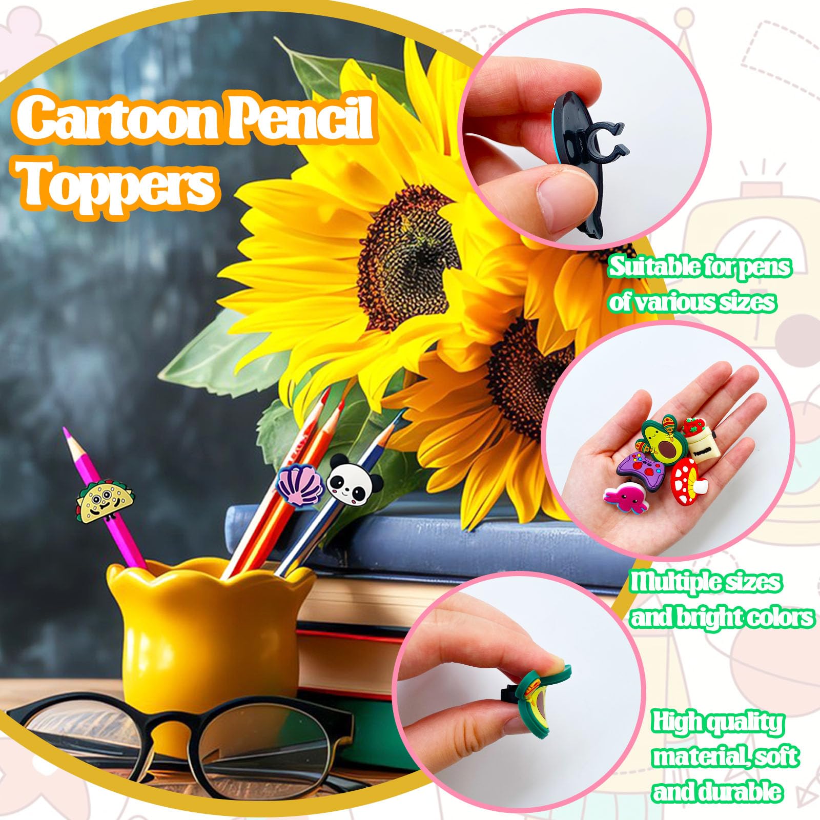 Muiyaneq cute pencil topper fruits adds bright characters to engage students