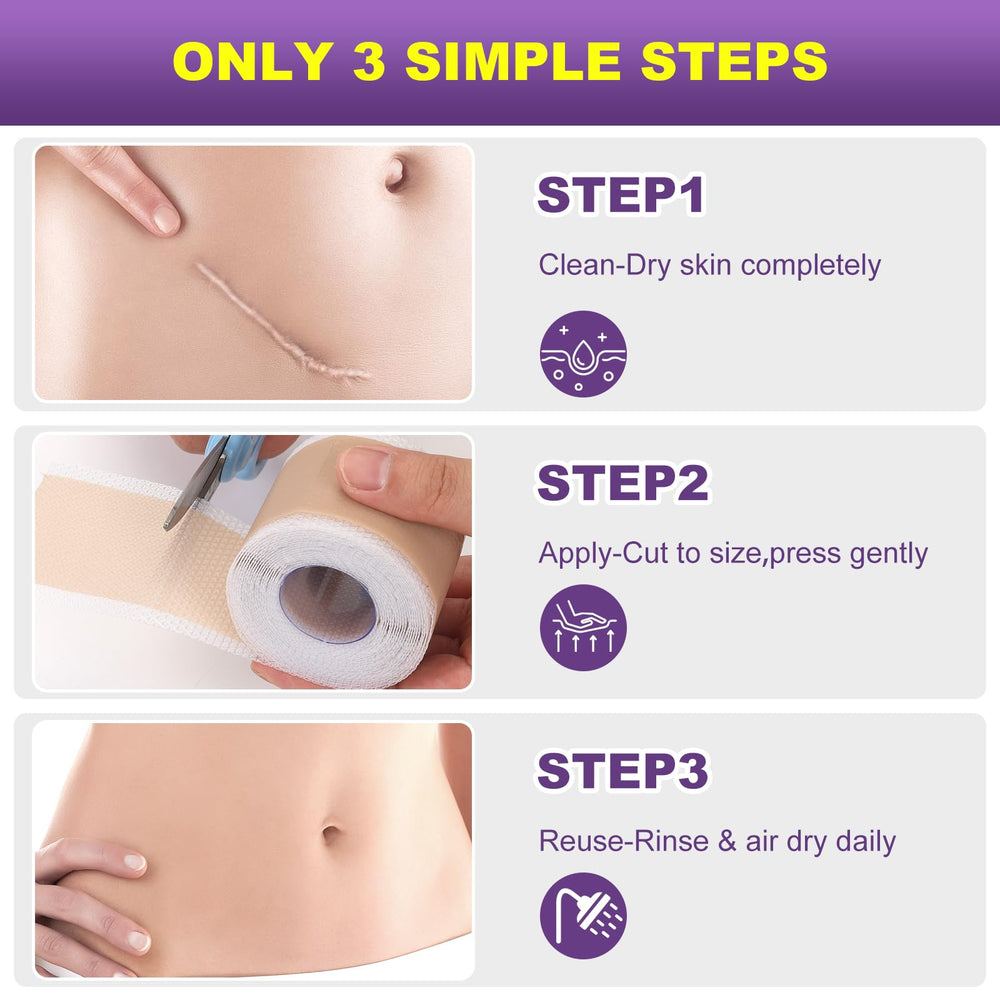 MUKBEA silicone tape cut to fit scar, showing easy application.