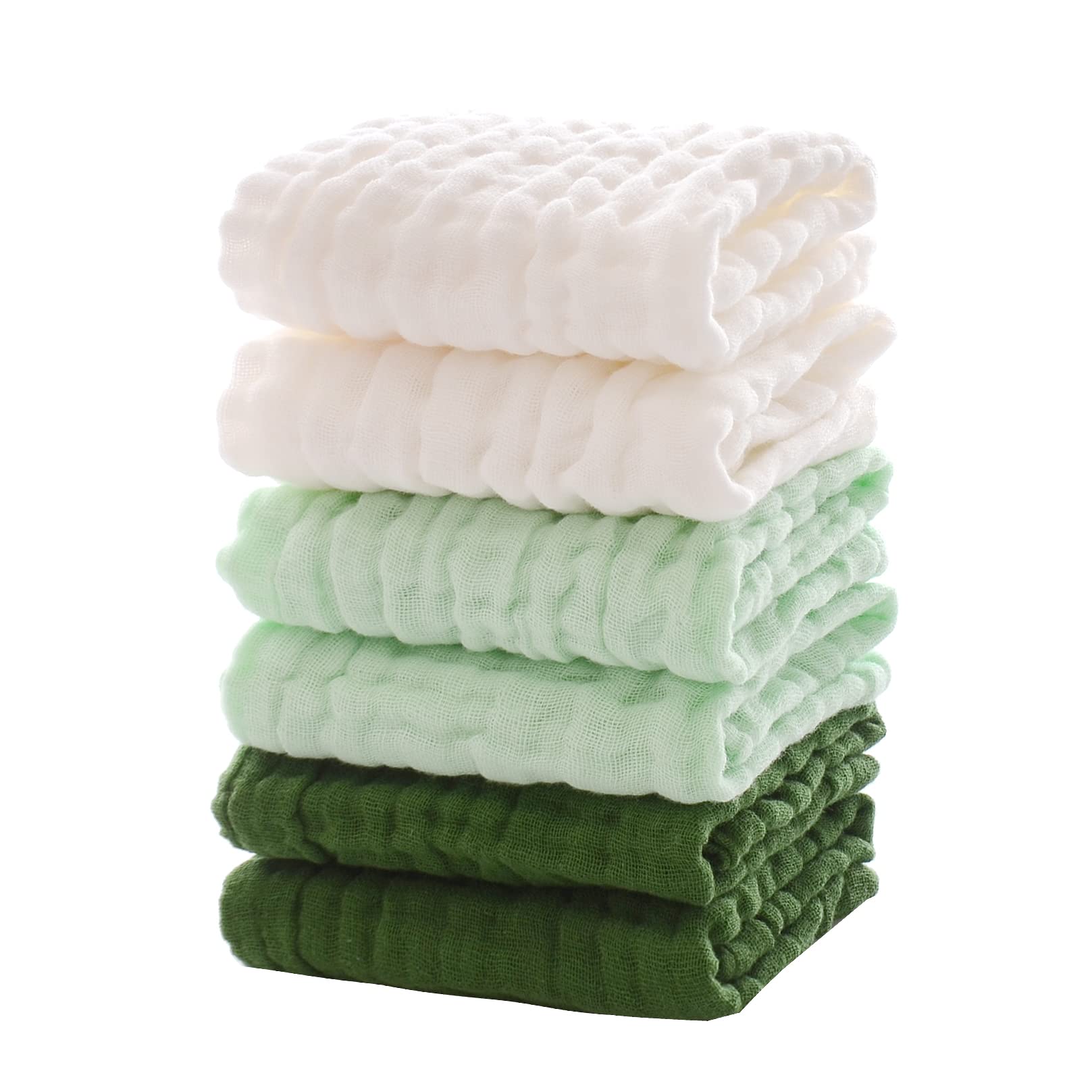 MUKIN baby washcloths pack 6 green, gentle wipe for delicate newborn skin.