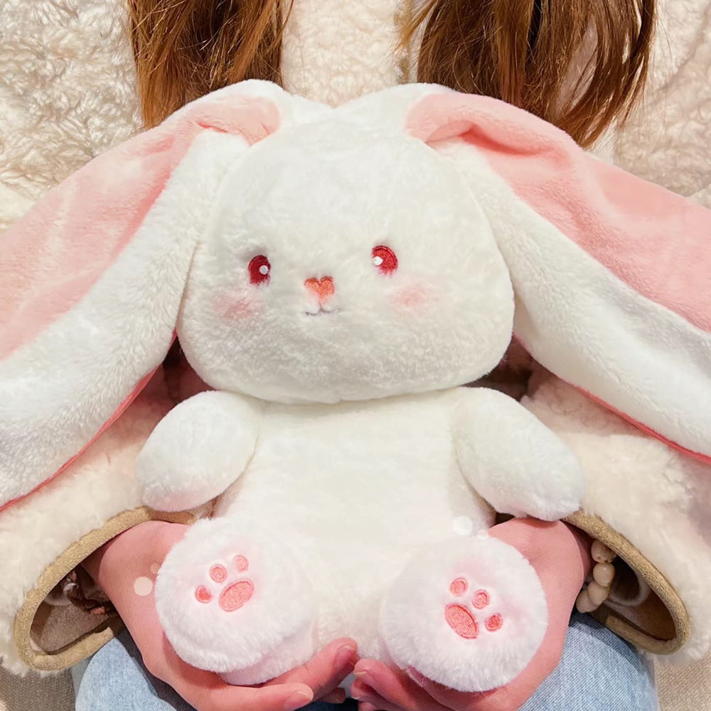 Mukorolee 7-inch bunny plush serves as a compact desk pillow.