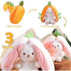 Mukorolee Bunny plush carrot zipper design enables quick transform to white bunny.