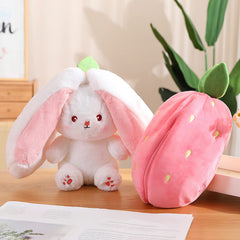 Mukorolee Bunny plush with reversible design showcases strawberry and carrot accents.