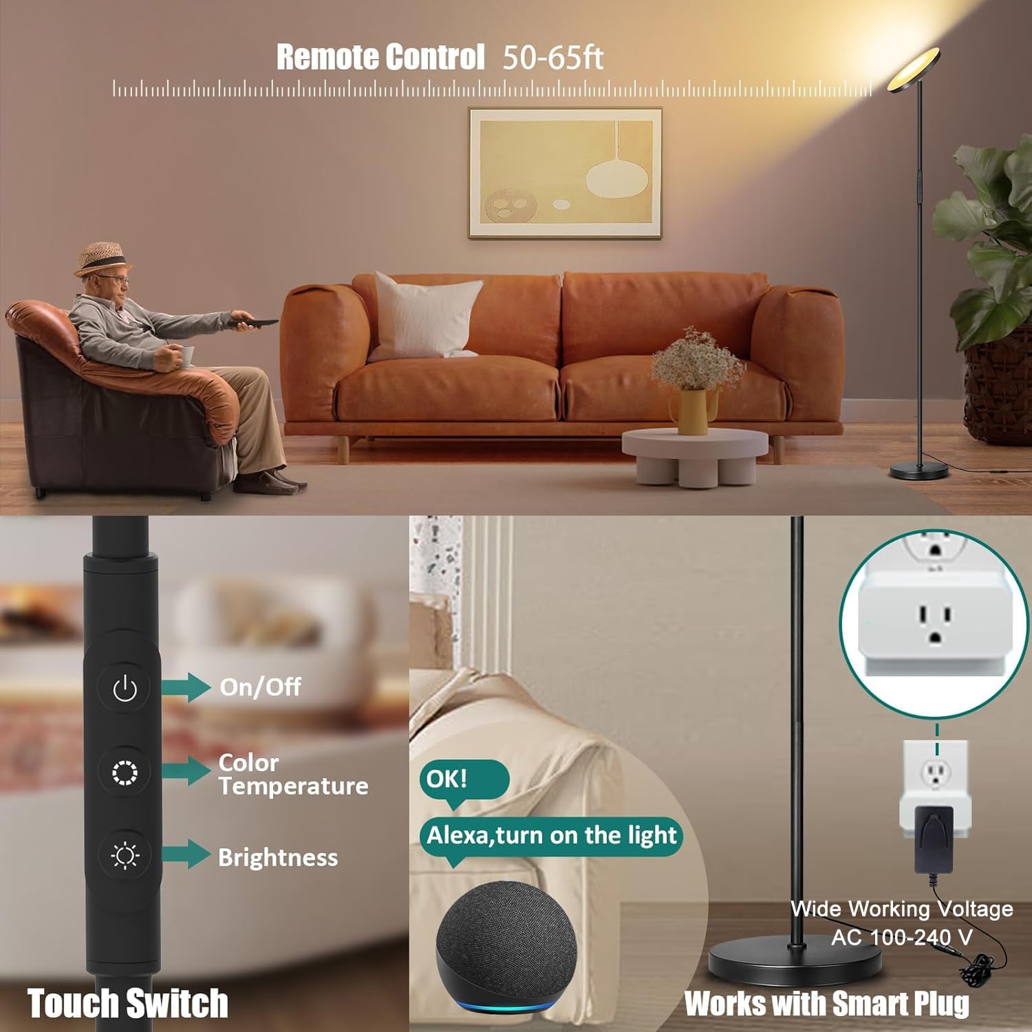 Mukuxin torchiere color temperature range supports warm to cool ambience.