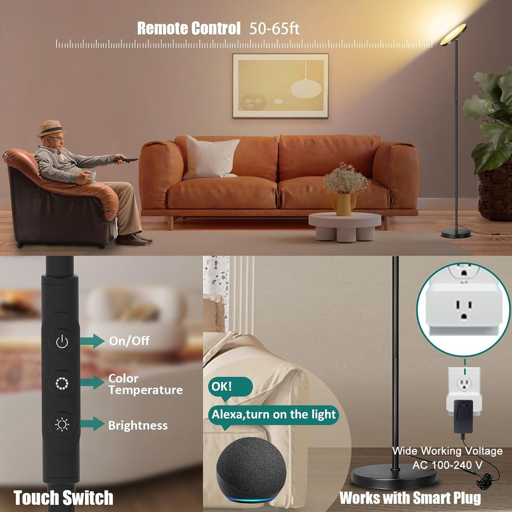 Mukuxin torchiere color temperature range supports warm to cool ambience.