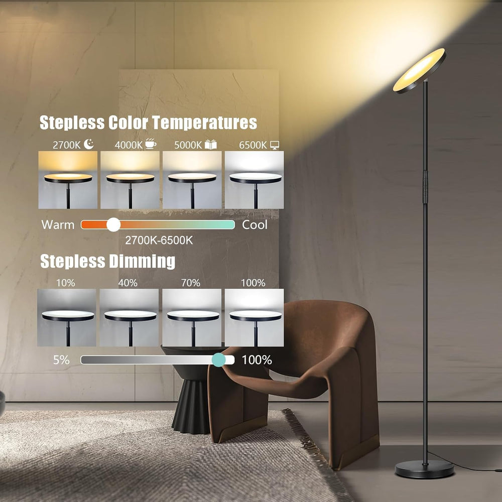 Mukuxin torchiere touch control allows easy light adjustments for all ages.