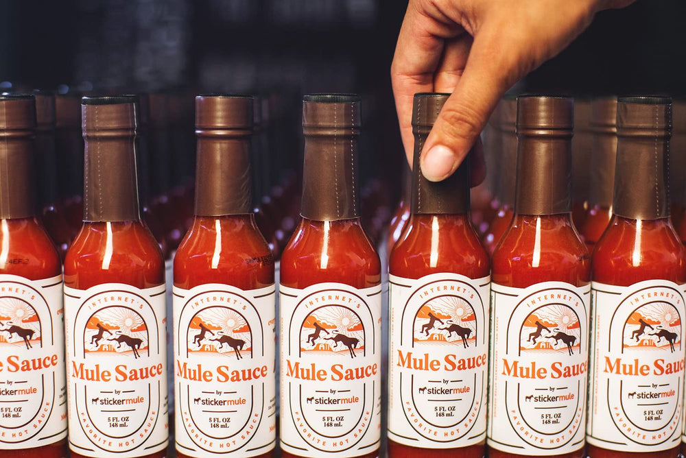 Sticker Mule Mule Sauce 3d bottle view highlights ergonomic design