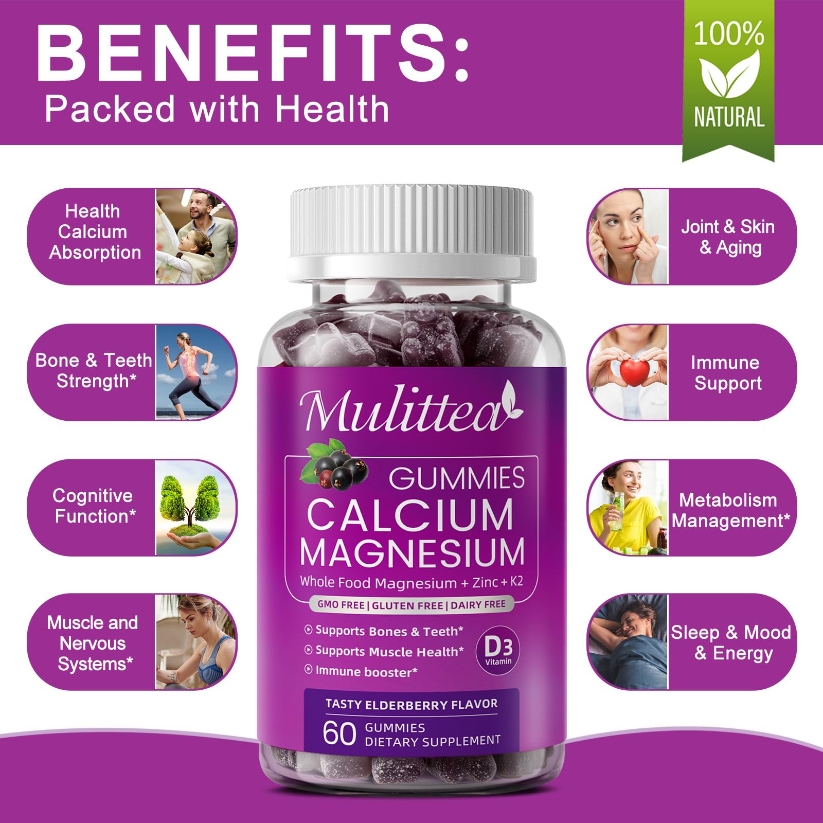 Mulittea gummy close-up demonstrating easy, pleasant daily supplement