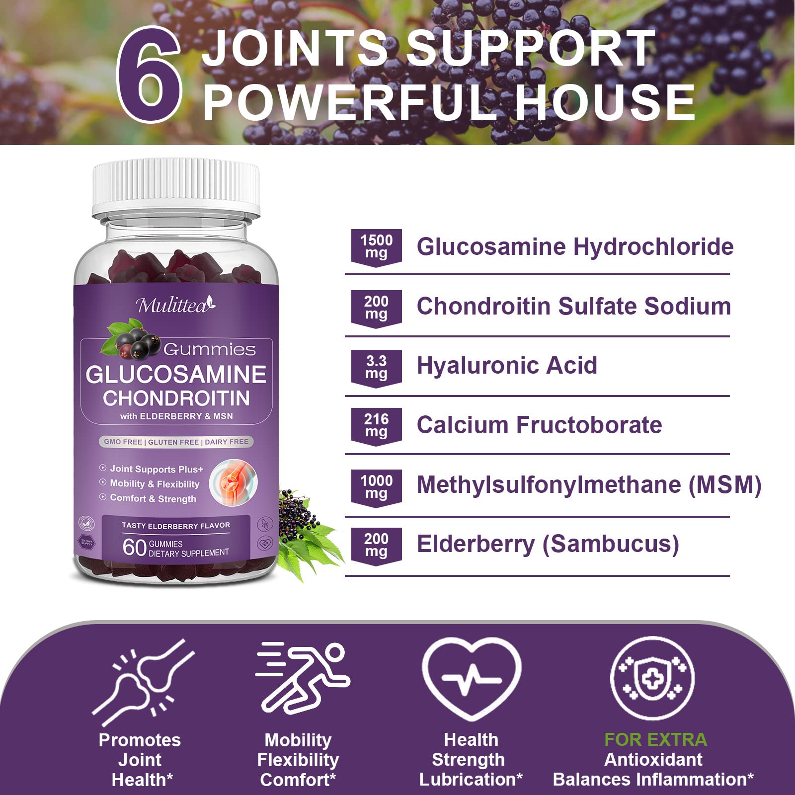 Mulittea elderberry ingredients, natural antioxidant blend for wellness