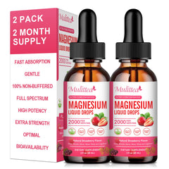 Mulittea Magnesium Glycinate Liquid bottle highlights high potency formula for daily relaxation.