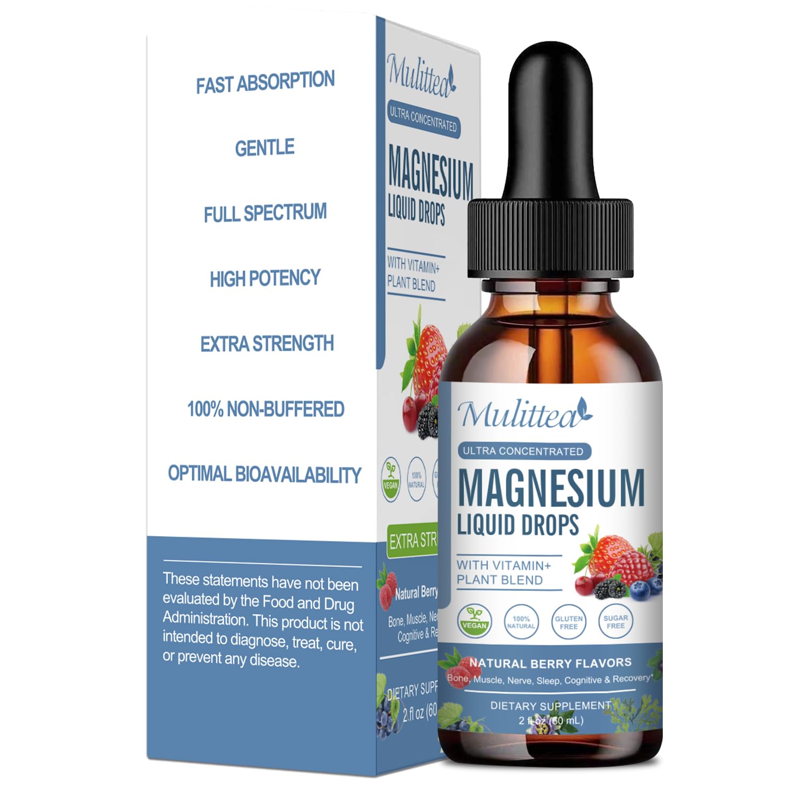 Mulittea Magnesium Glycinate Liquid Drops bottle for daily calm and balanced mood.