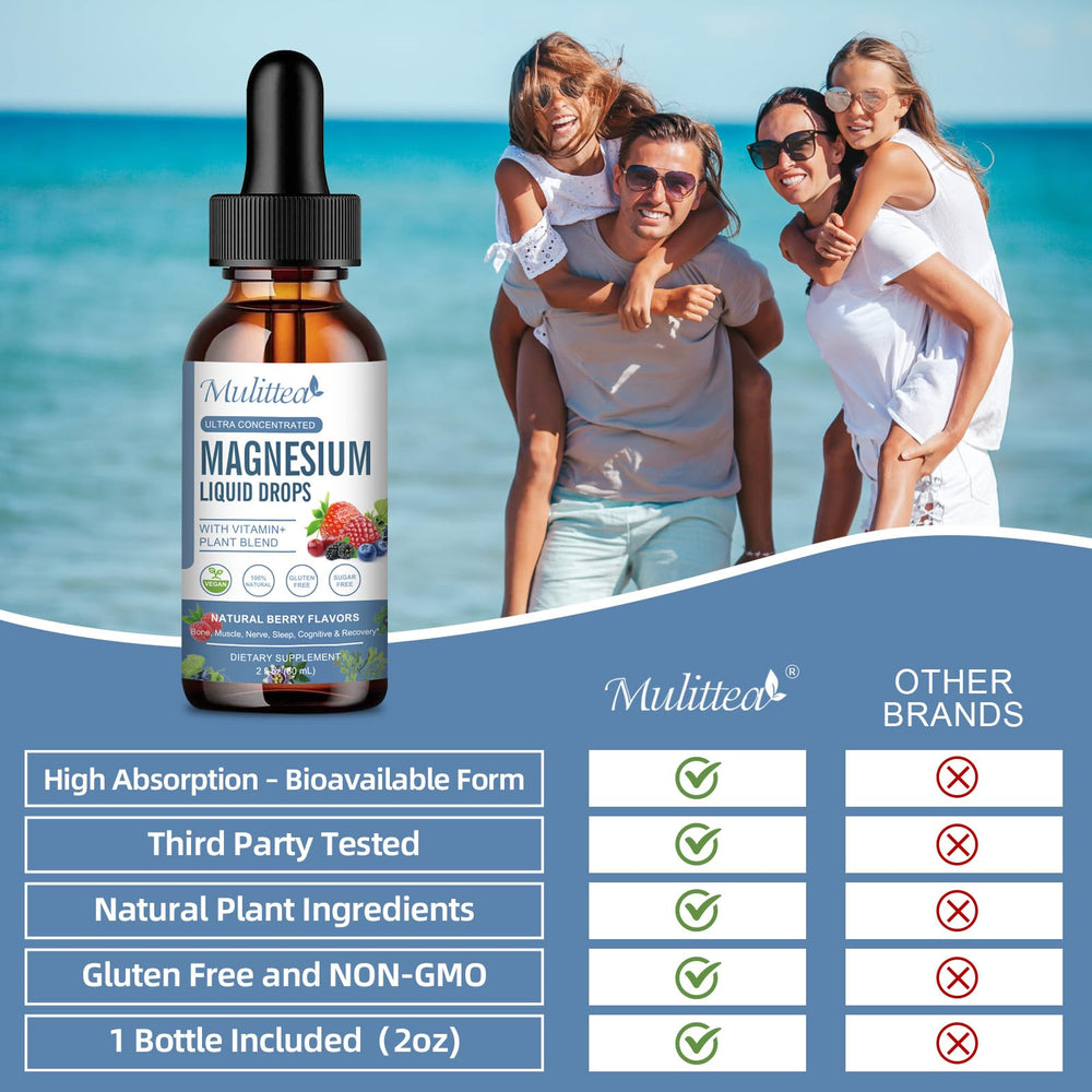 Mulittea magnesium glycinate drops with chamomile and ashwagandha herbs.
