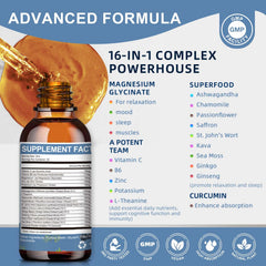 Mulittea Magnesium Glycinate Liquid Drops pour shows simple dosing for sleep and relaxation.