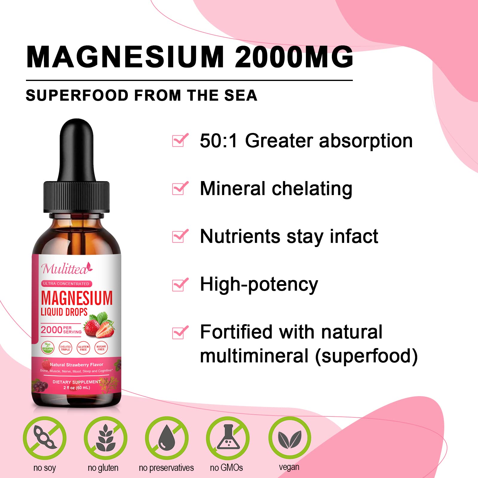 Mulittea Magnesium Glycinate Liquid measuring dropper for precise daily intake.